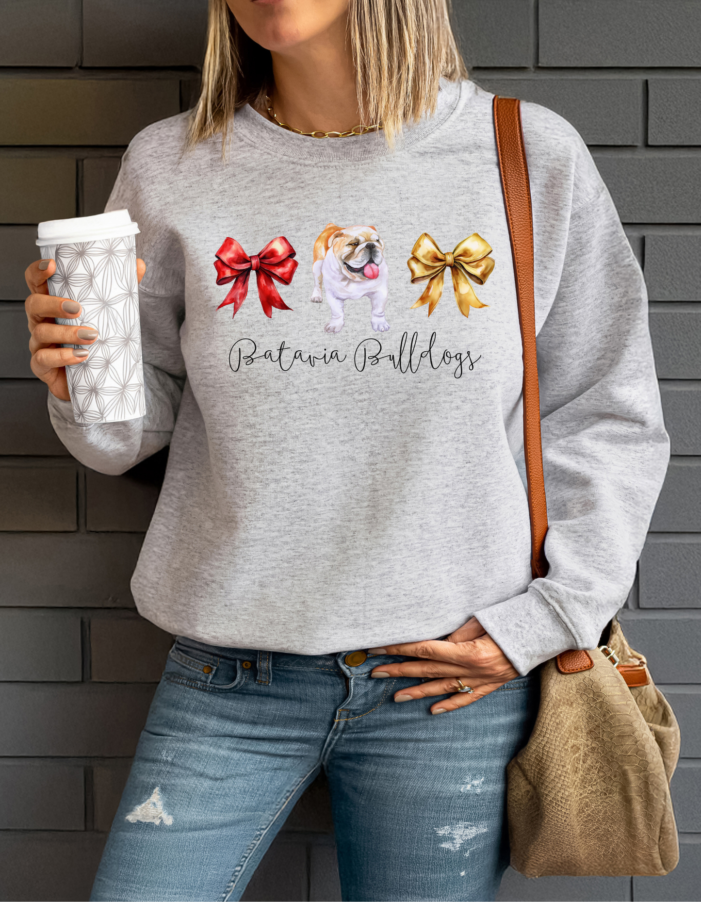 Batavia Bulldogs Bow Adult Fleece Crewneck Sweatshirt