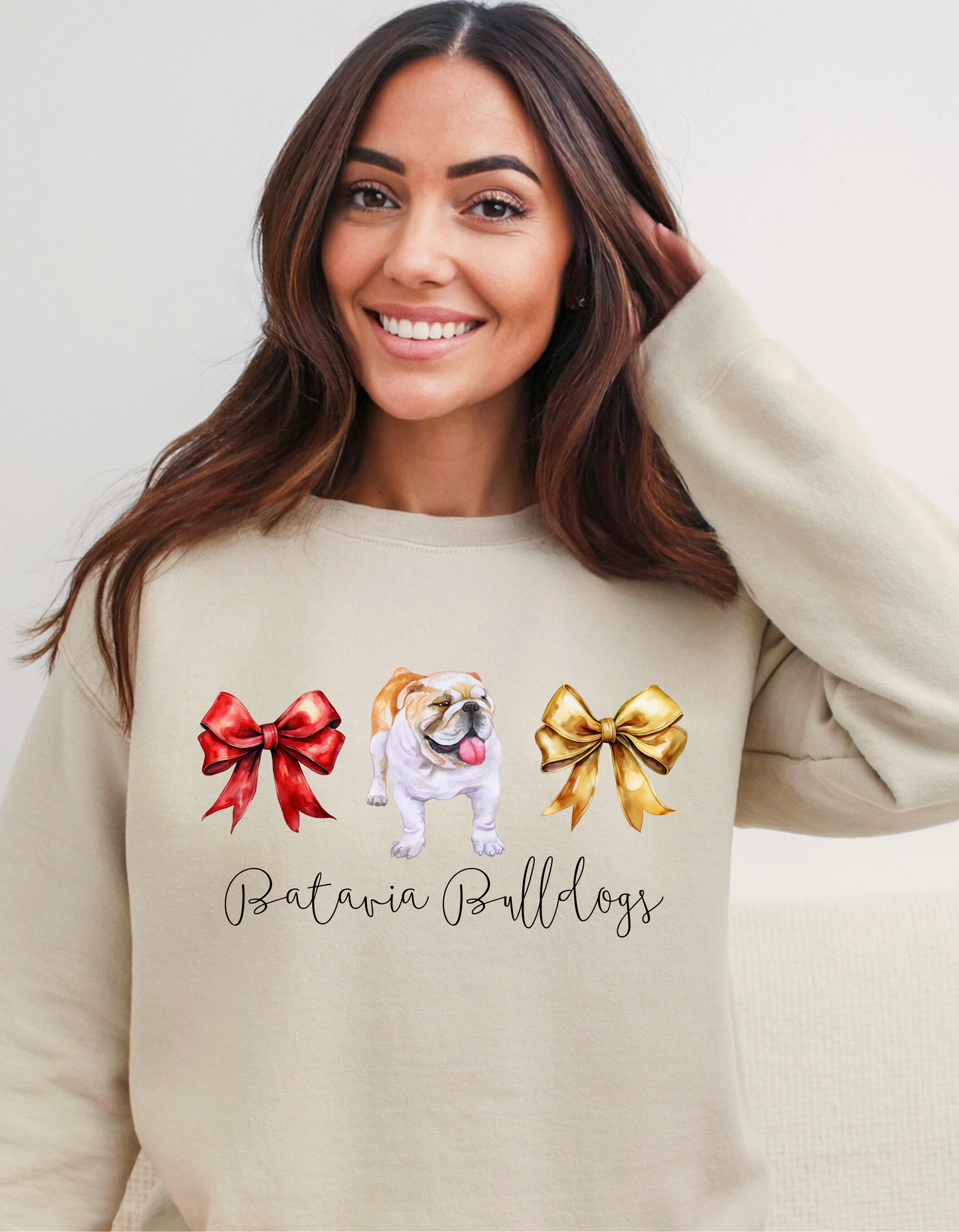 Batavia Bulldogs Bow Adult Fleece Crewneck Sweatshirt