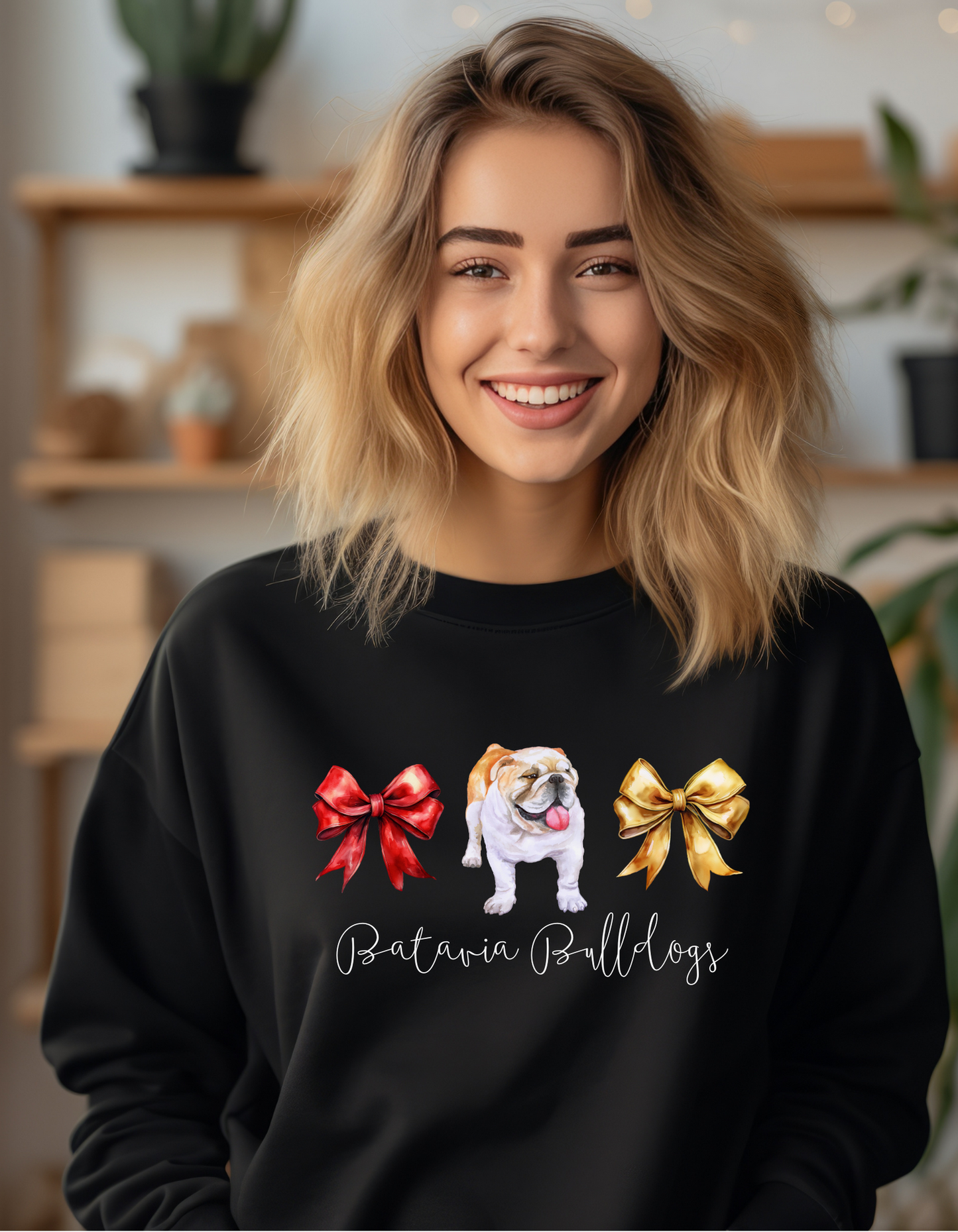 Batavia Bulldogs Bow Adult Fleece Crewneck Sweatshirt