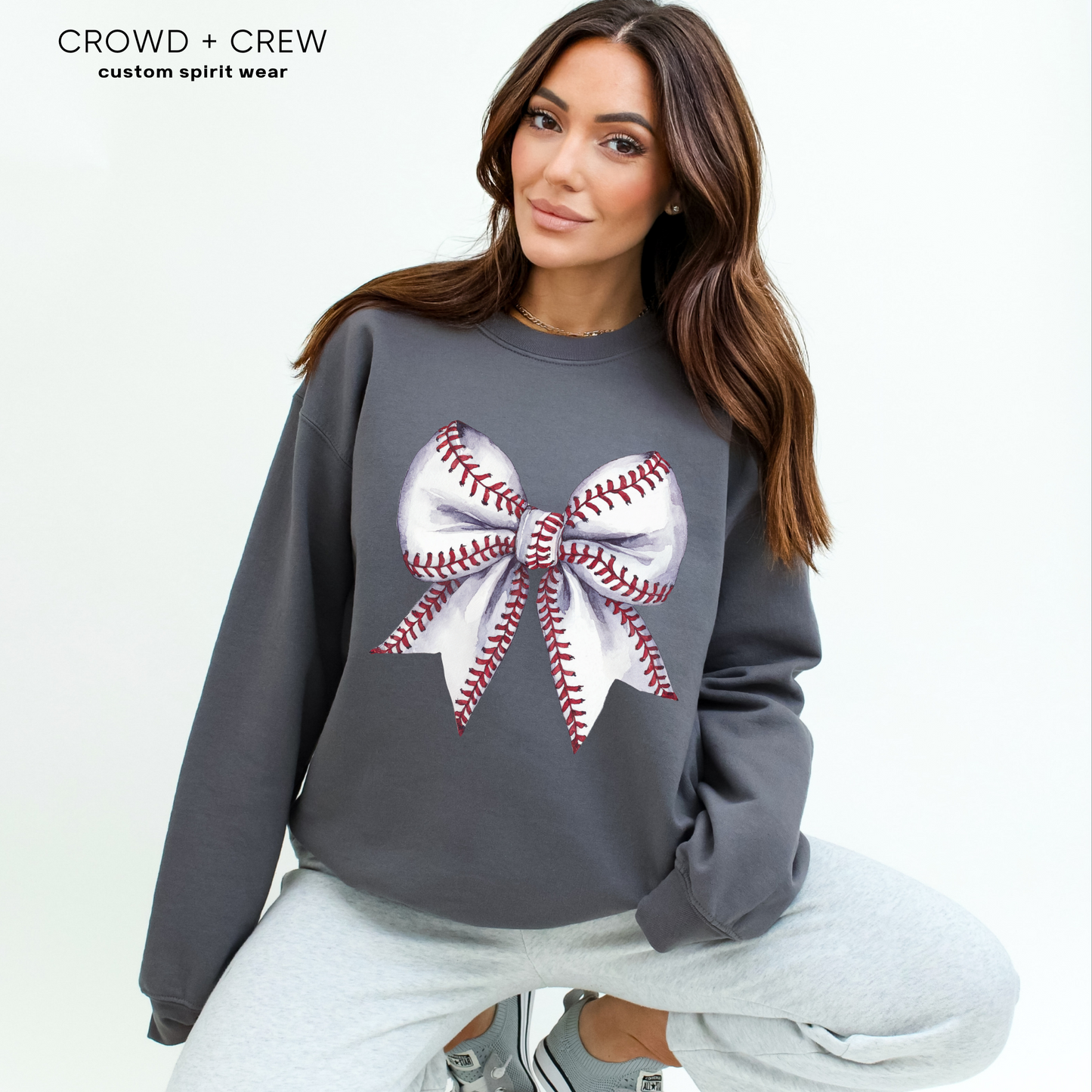 Baseball Bow Adult Fleece Crewneck Sweatshirt